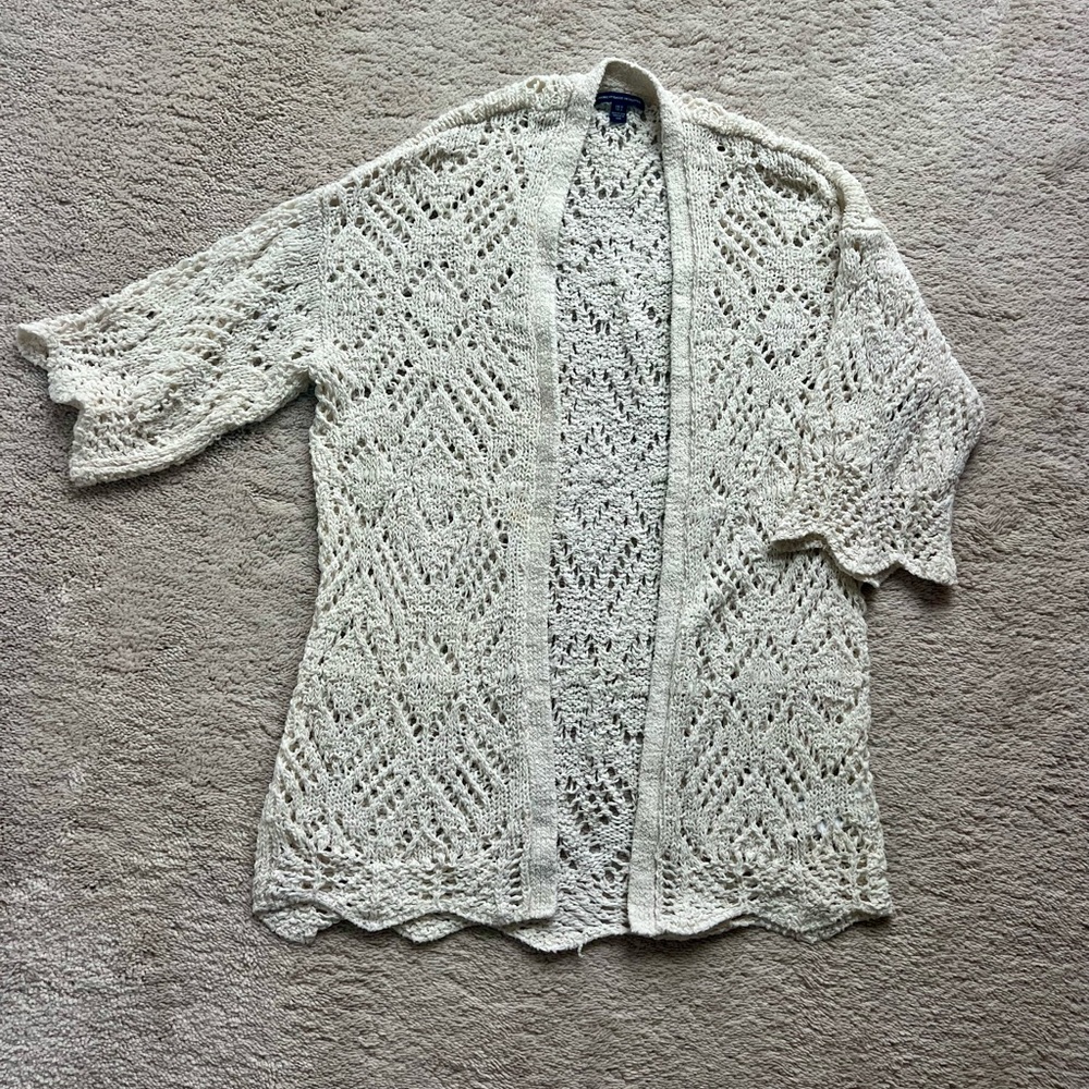 American Eagle Cream Knit Open Cardigan